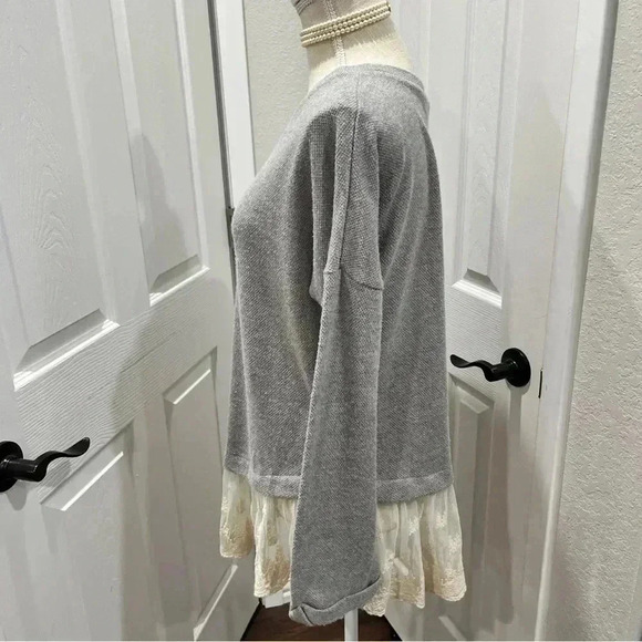 Altar’d State gray waffle knit pullover with lace trim waistline - Picture 7 of 7